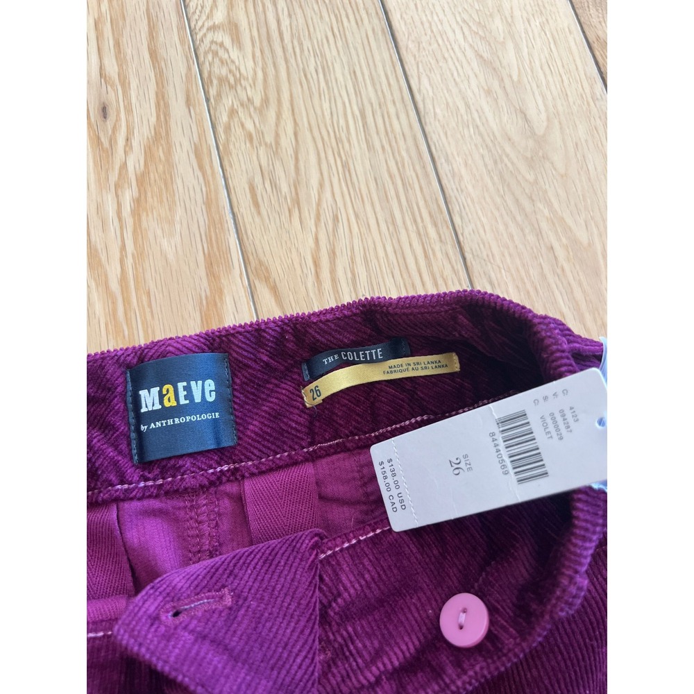 NEW Anthropologie Maeve The Colette Cropped Wide Leg Corduroy Pants Magenta 26 - Picture 3 of 9